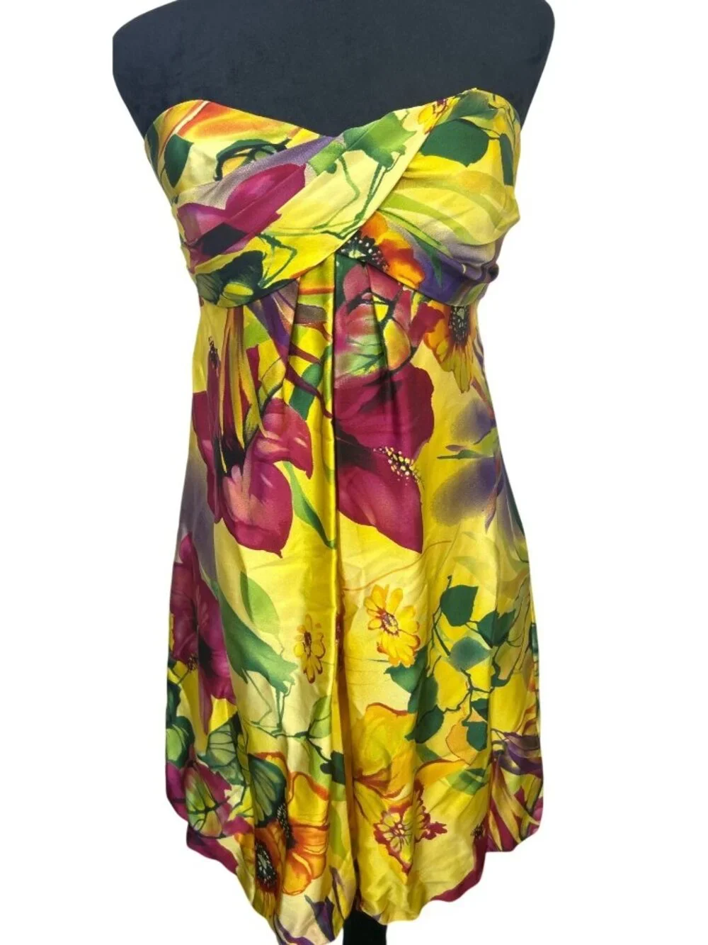 Cache' Women's Size 6 Satin Strapless Mini Dress Floral Tropical Resortwear - Picture 2 of 13